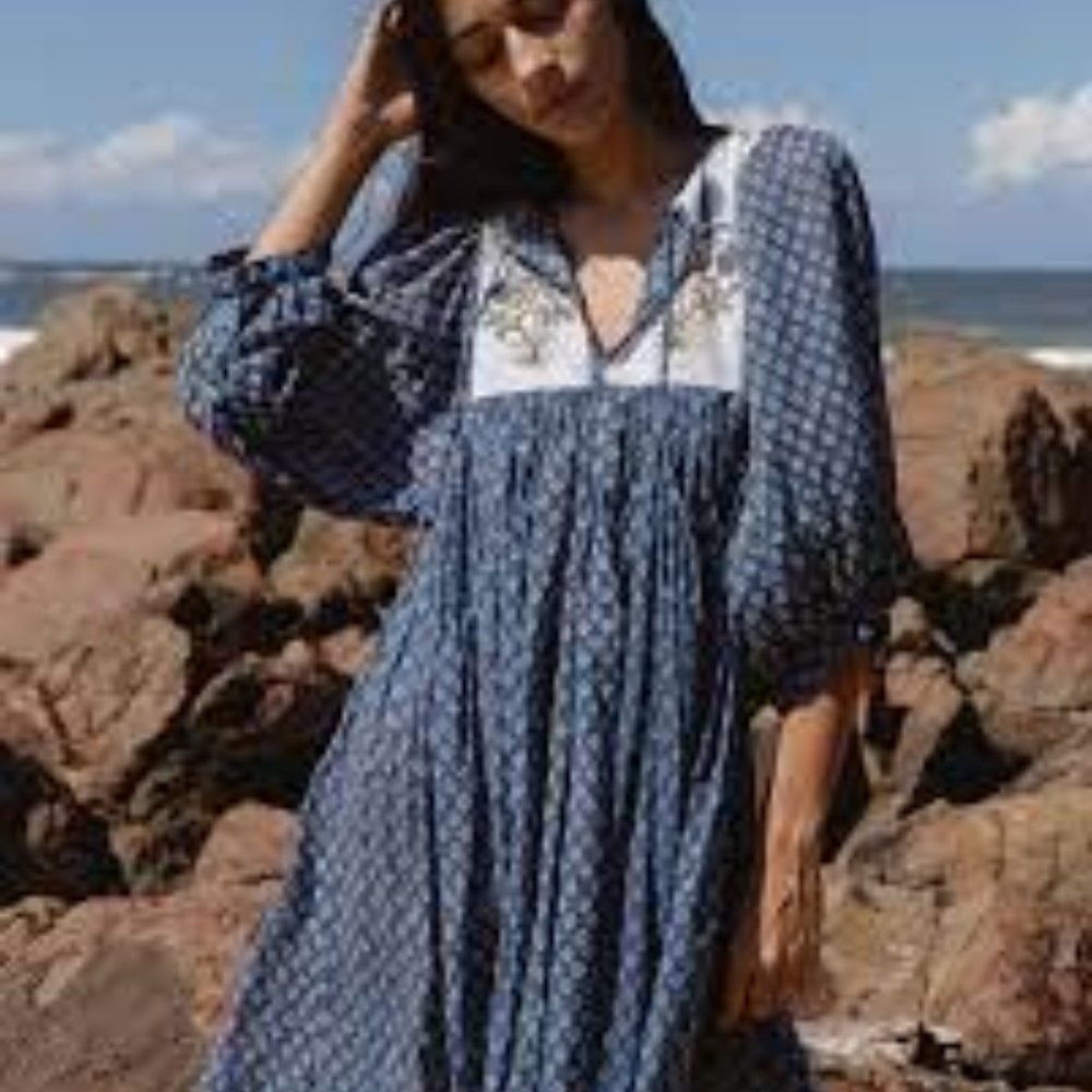 NWT Daughters of India Kyra Midi Dress ~ Blue Carnation